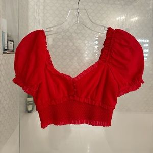 Red ruffle sleeve feminine Alice and Olivia blouse